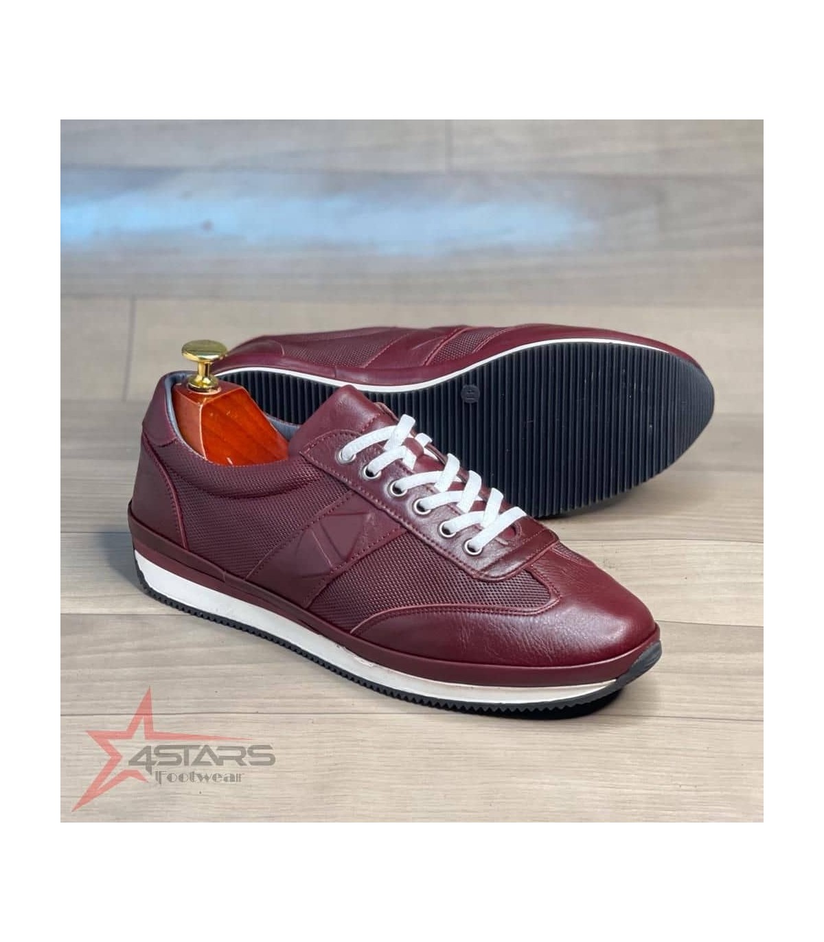 Ducavelli Men's Leather Sneakers - Wine Red