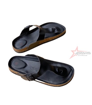 Guoloufei Leather Flip Flops- Black