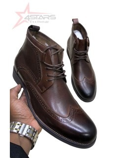 Clarks Oxford Laced Official Leather Boots - Coffee Brown