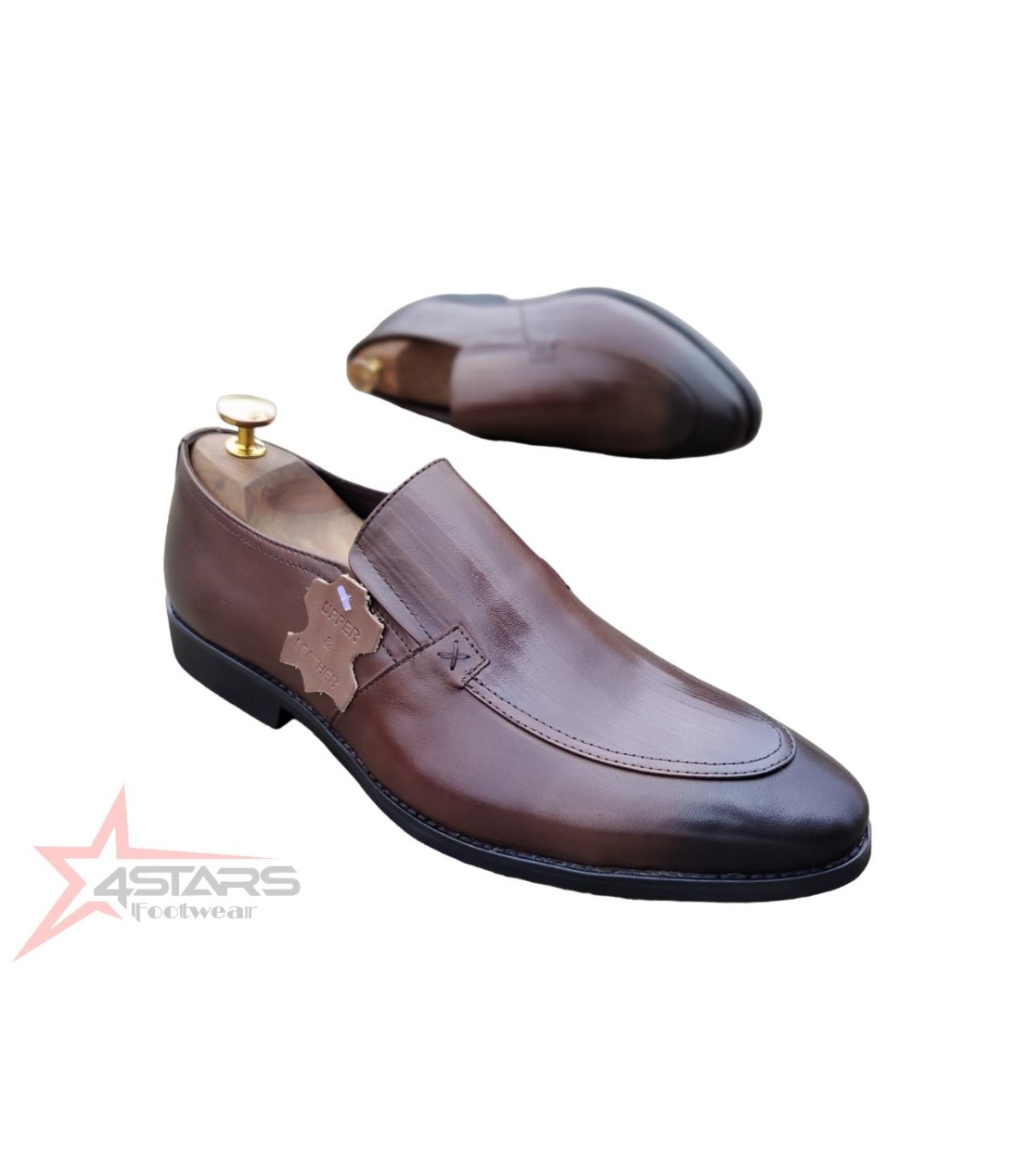 SM Genuine Leather Slip On Formal Shoes - Coffee