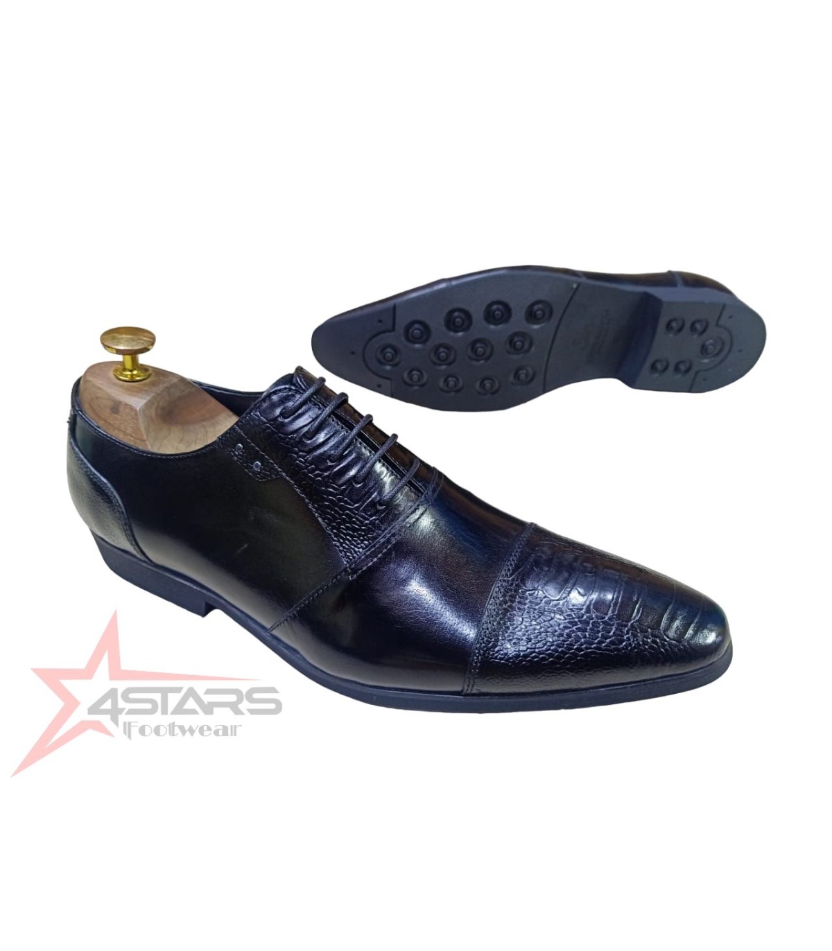 SM Genuine Leather Laced Formal Shoes - Black