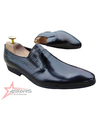 SM Genuine Leather Slip On Official Shoes - Black