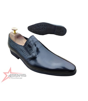 SM Genuine Leather Slip On Official Shoes - Black