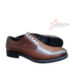 SM Genuine Leather Round Toe Laced Official Shoes - Coffee