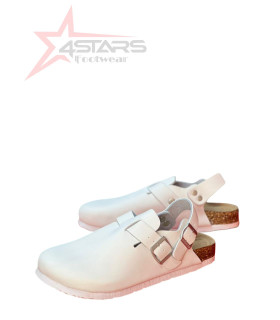 Leather Clogs With Strap - White