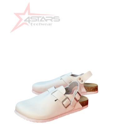 Leather Clogs With Strap - White