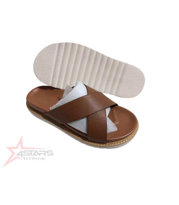 Men Brown Genuine Leather Timberland Cross Slides Slippers