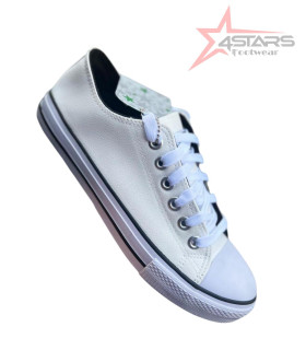 Converse Leather Unisex Low Top Shoe - White Black Stripes