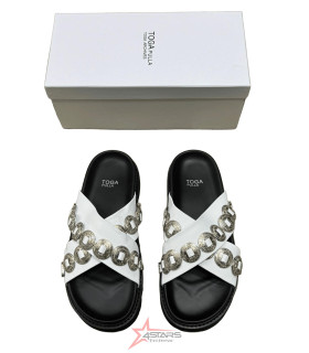 TOGA PULLA  Disc-embellished Cross Strap Slides