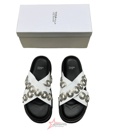 TOGA PULLA  Disc-embellished Cross Strap Slides