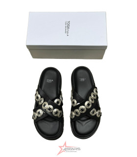 TOGA PULLA  Disc-embellished Cross Strap Slides