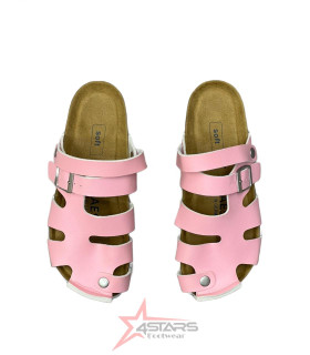 Women's Closed Toe Strapped Leather Sandals - Pink
