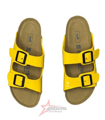 Women's Slip On Patent Leather Cork Sandals - Yellow