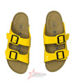Women's Slip On Patent Leather Cork Sandals - Yellow