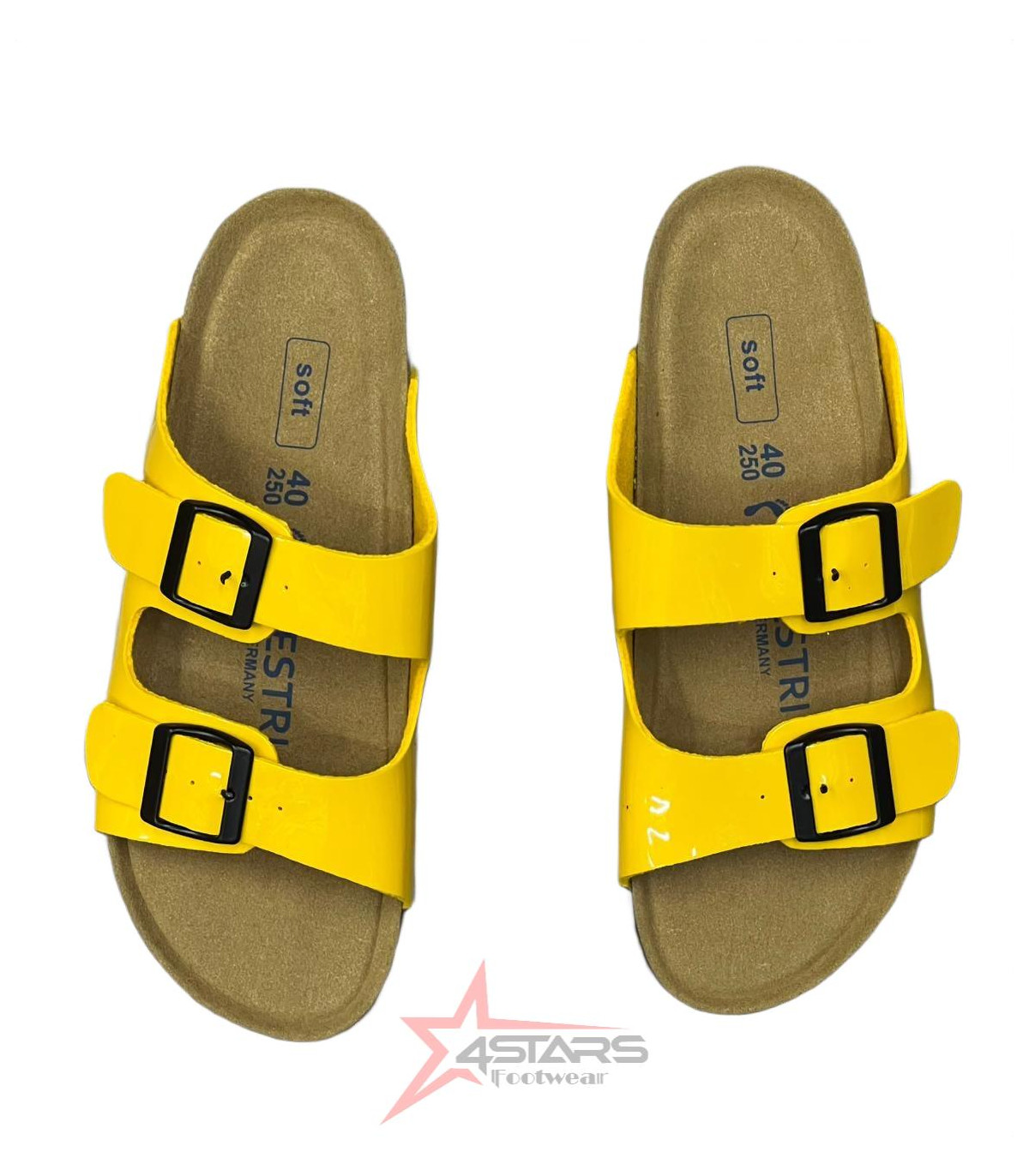 Women's Slip On Patent Leather Cork Sandals - Yellow
