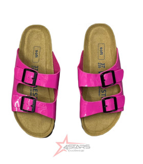 Women's Slip On Patent Leather Cork Sandals - Pink