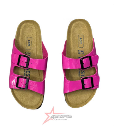 Women's Slip On Patent Leather Cork Sandals - Pink