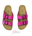 Women's Slip On Patent Leather Cork Sandals - Pink