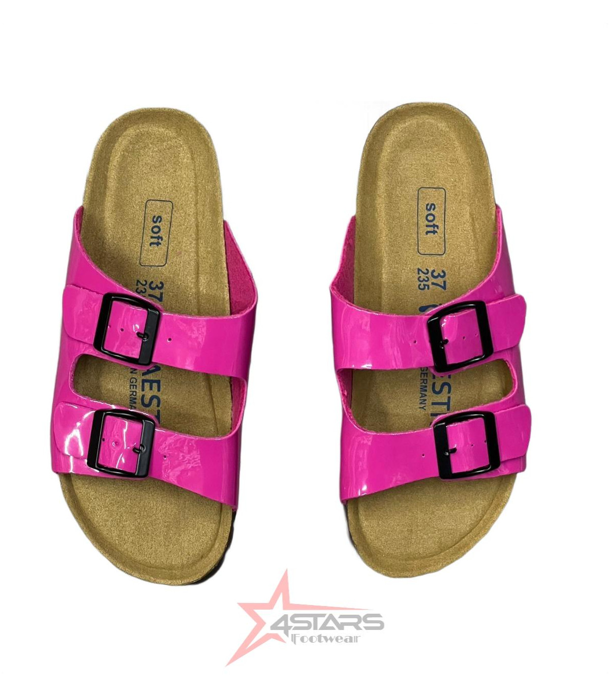 Women's Slip On Patent Leather Cork Sandals - Pink
