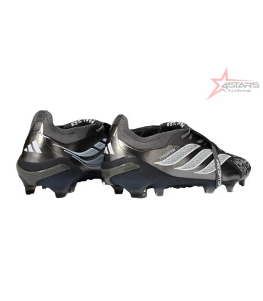 Adidas Predator 26 Elite Fold-Over Tongue FG Firm Ground Soccer Cleats - Black/Steel Grey/White