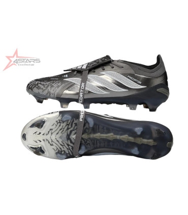 Adidas Predator 26 Elite Fold-Over Tongue FG Firm Ground Soccer Cleats - Black/Steel Grey/White
