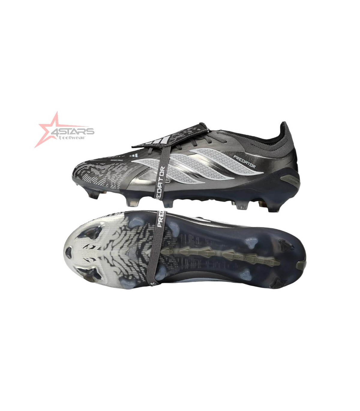 Adidas Predator 26 Elite Fold-Over Tongue FG Firm Ground Soccer Cleats - Black/Steel Grey/White