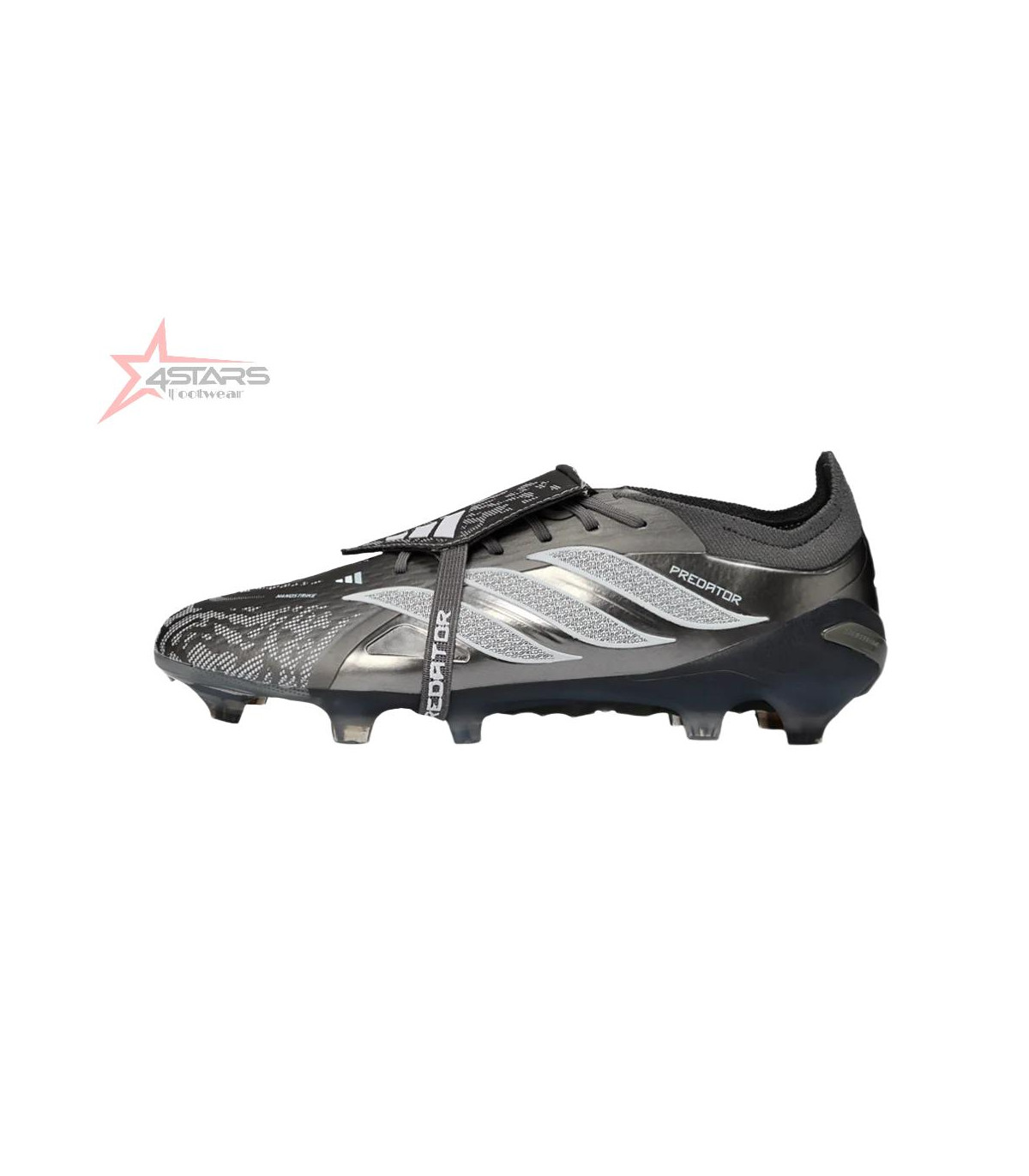 Adidas Predator 26 Elite Fold-Over Tongue FG Firm Ground Soccer Cleats - Black/Steel Grey/White