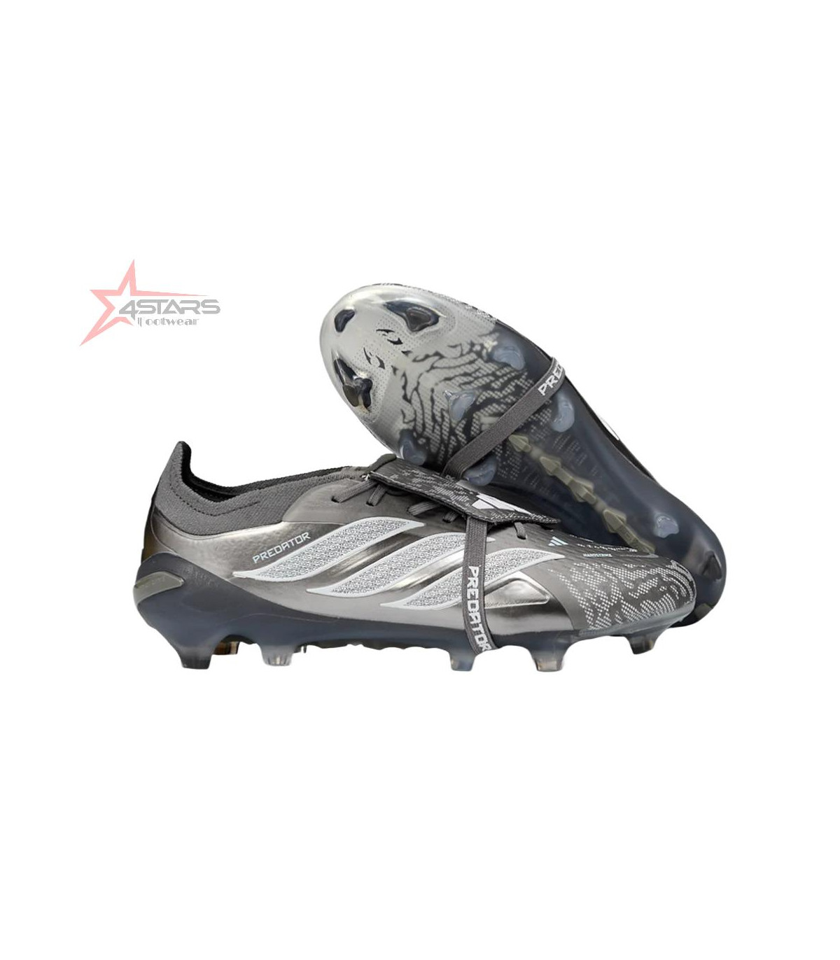 Adidas Predator 26 Elite Fold-Over Tongue FG Firm Ground Soccer Cleats - Black/Steel Grey/White