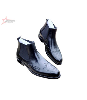 Billionaire Genuine Leather Slip-On Oxford Dress Boots for Men - Black