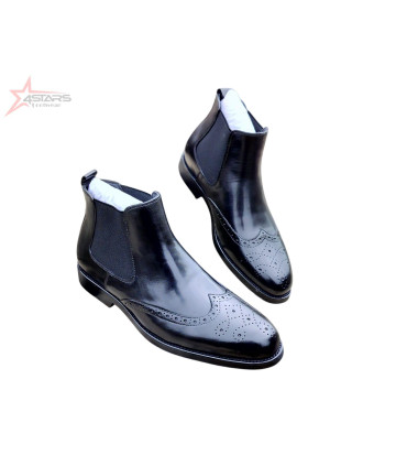 Billionaire Genuine Leather Slip-On Oxford Dress Boots for Men - Black