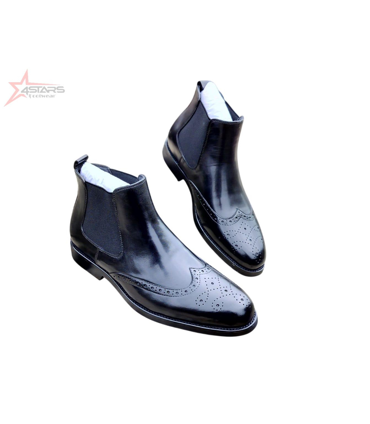 Billionaire Genuine Leather Slip-On Oxford Dress Boots for Men - Black