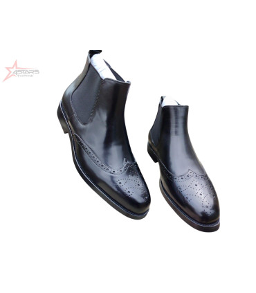 Billionaire Genuine Leather Slip-On Oxford Dress Boots for Men - Black