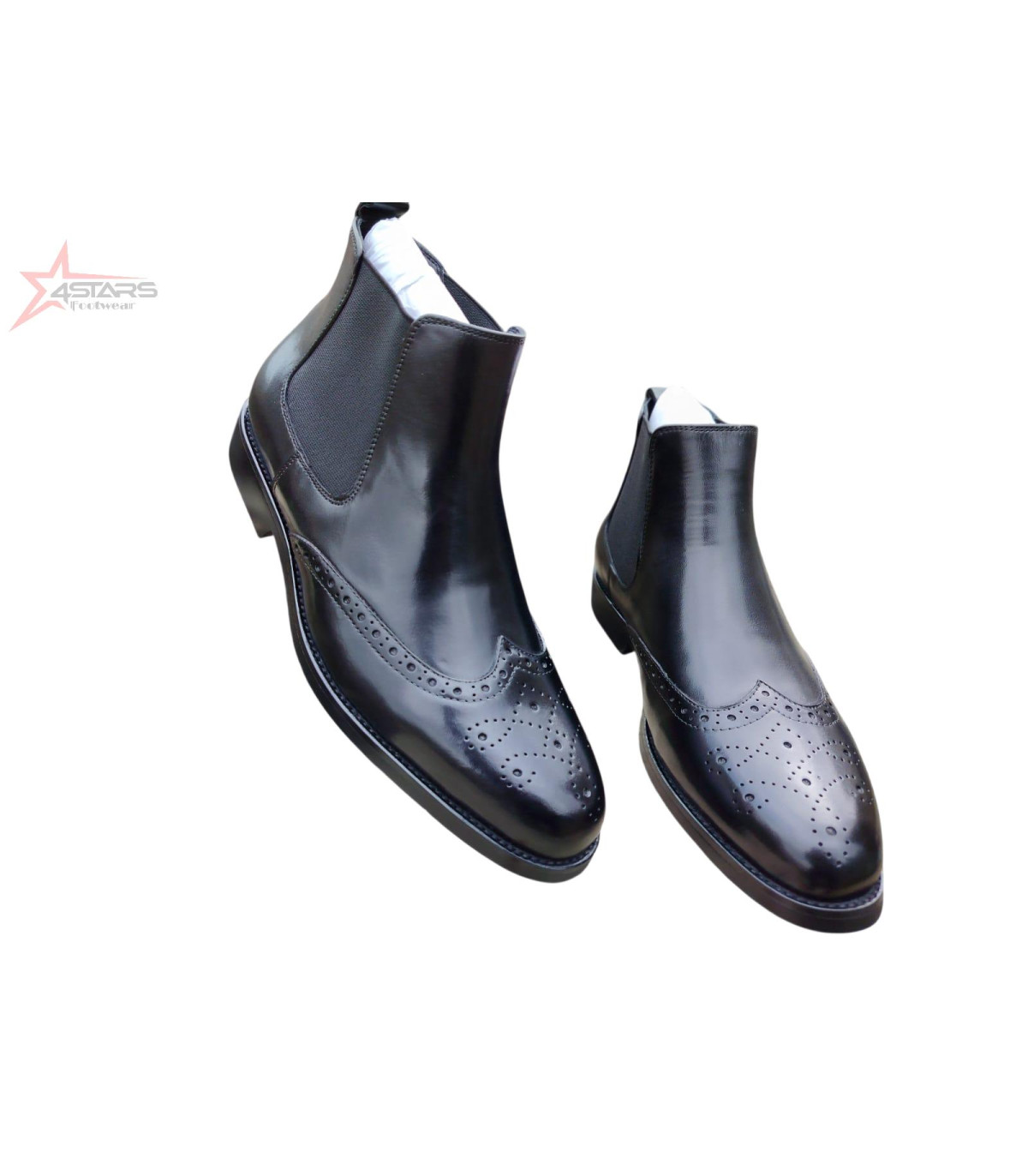 Billionaire Genuine Leather Slip-On Oxford Dress Boots for Men - Black
