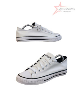 Converse Leather Shoes Low Top - White Black Stripes