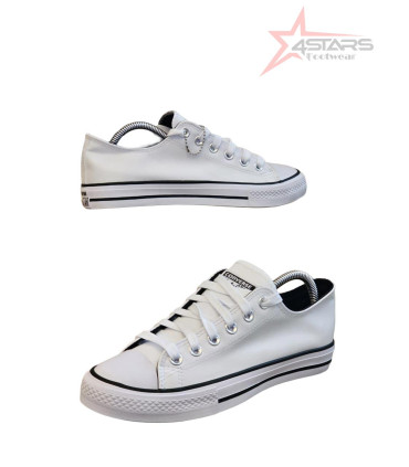 Converse Leather Shoes Low Top - White Black Stripes
