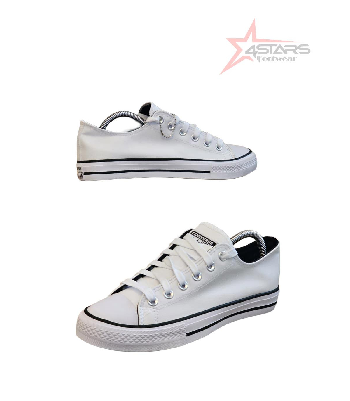Converse Leather Shoes Low Top - White Black Stripes