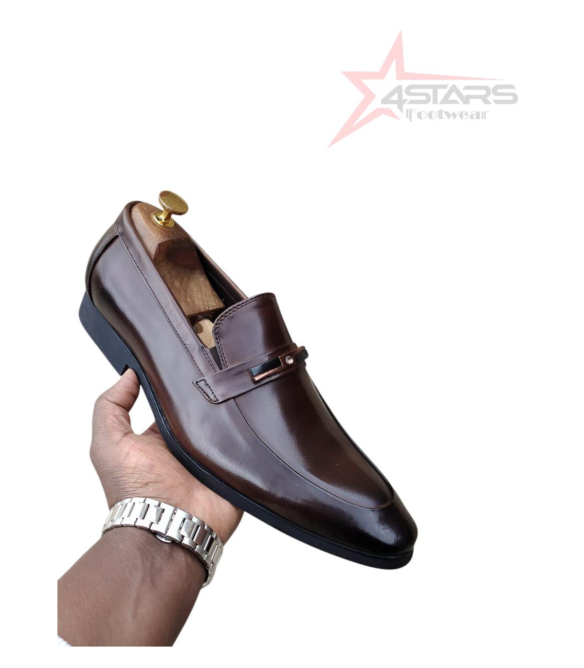 SM Slip On Genuine Leather Official Shoes - Coffee