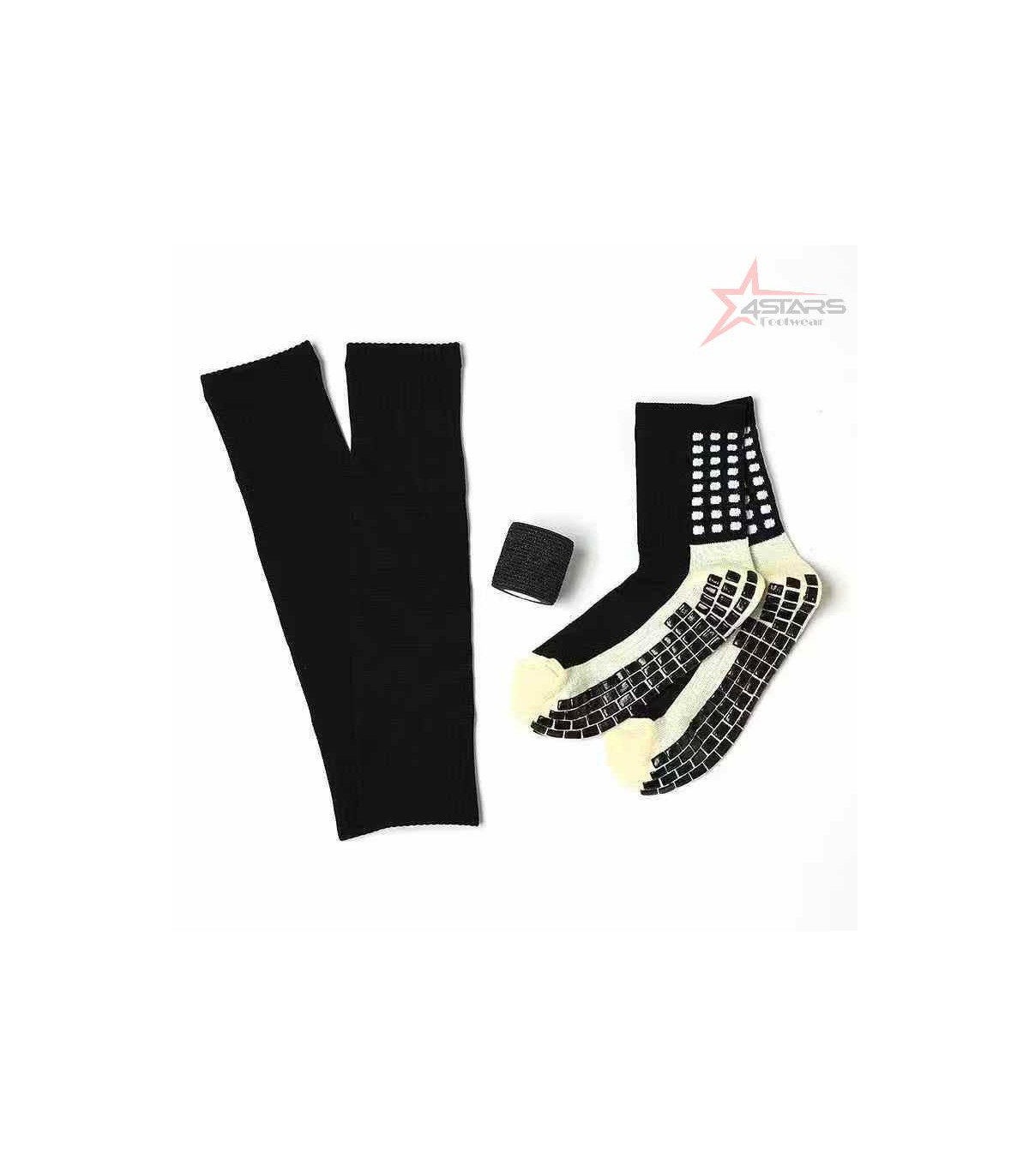 3 Pieces Football Equipment: Calf Sleeve, Anti Slip Grip Socks, Adhesive Tape
